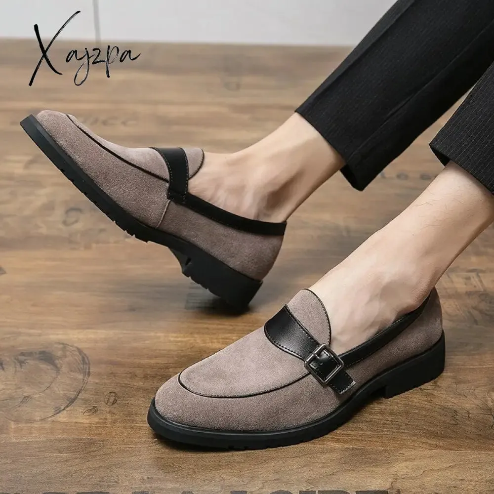Xajzpa - New Loafers Men Shoes PU Solid Color Business Casual Wedding Party Daily Classic Monk Buckle Slip-on Fashion Dress Shoes