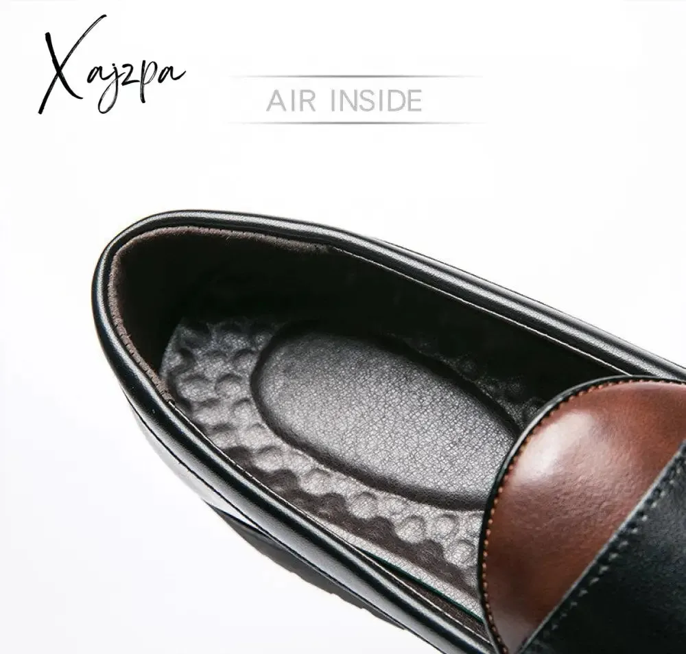 Xajzpa - New Loafers Men Shoes PU Solid Color Business Casual Wedding Party Daily Classic Monk Buckle Slip-on Fashion Dress Shoes