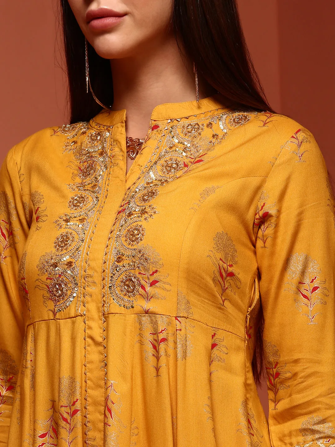 Yellow Printed Rayon Kurta